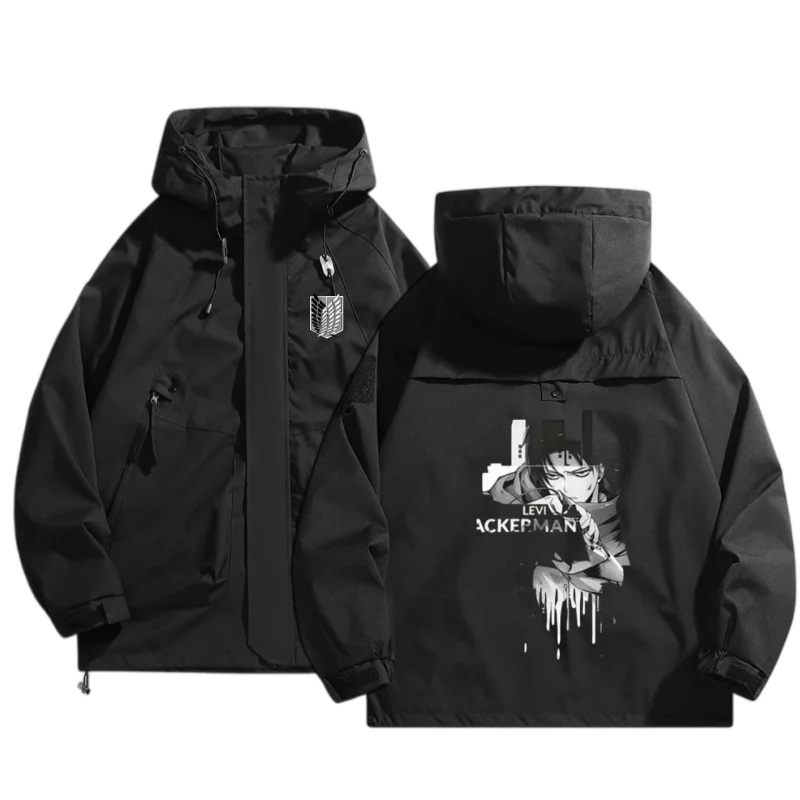 Attack on Titan Captain Levi Anime Print Hoodie Jacket Men's Freedom Wings Logo Multi-Pocket Loose Versatile Outdoor Work Jacket