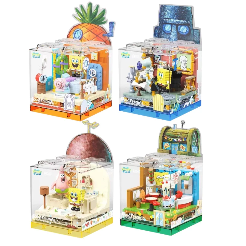 Spongebob Building Blocks Box Patrick Star Krusty Krab Squidward Tentacles Room Model Assembled Toy Ornaments Children's Gift