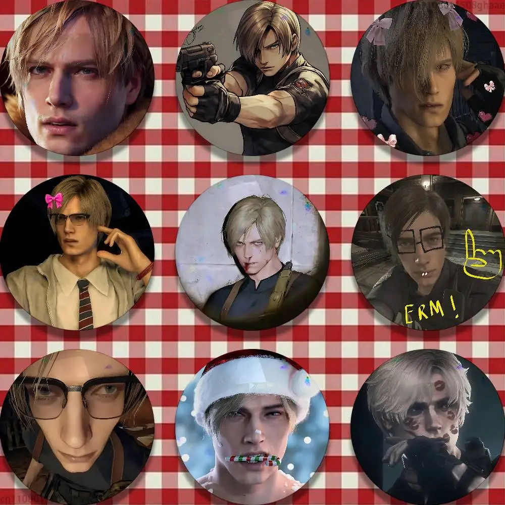 Cartoon Leon Kennedy 58mm Badge Brooches on Backpack Clothes Handmade Round Enamel Pins for Jewelry