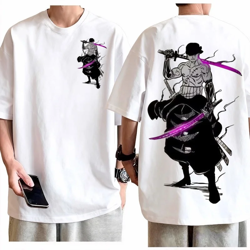 

Футболка мужская 2026 One Piece Roronoa Zoro Purple Blade, 100% хлопок, с аниме-графикой, стандартный крой, короткий рукав, повседневная, на каждый день