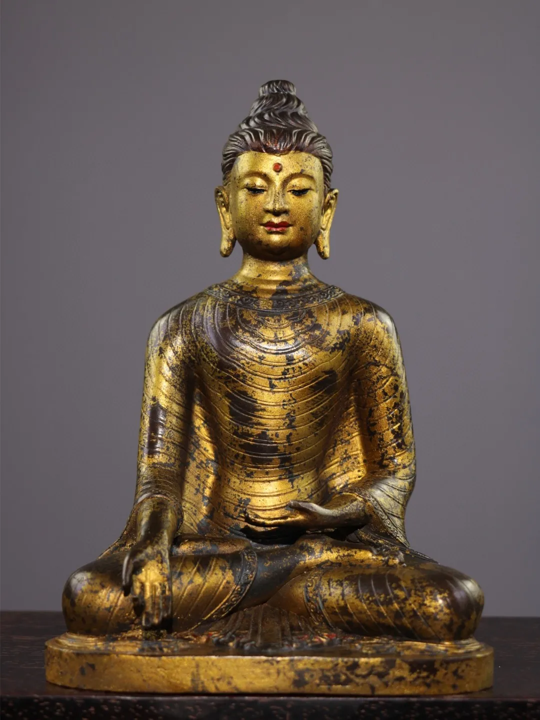 Tibetan brass gilt antique Sakyamuni Amitabha Buddha home ornament hall incense case offering supplies 23cm