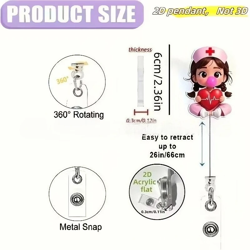 1 قطعة 2D شقة الكرتون ممرضة شارة بكرة الاكريليك معرف العلامة العمل تصريح كليب الصدر جيب معرف اسم تمرير حامل بطاقة العمل شارة بكرات #5