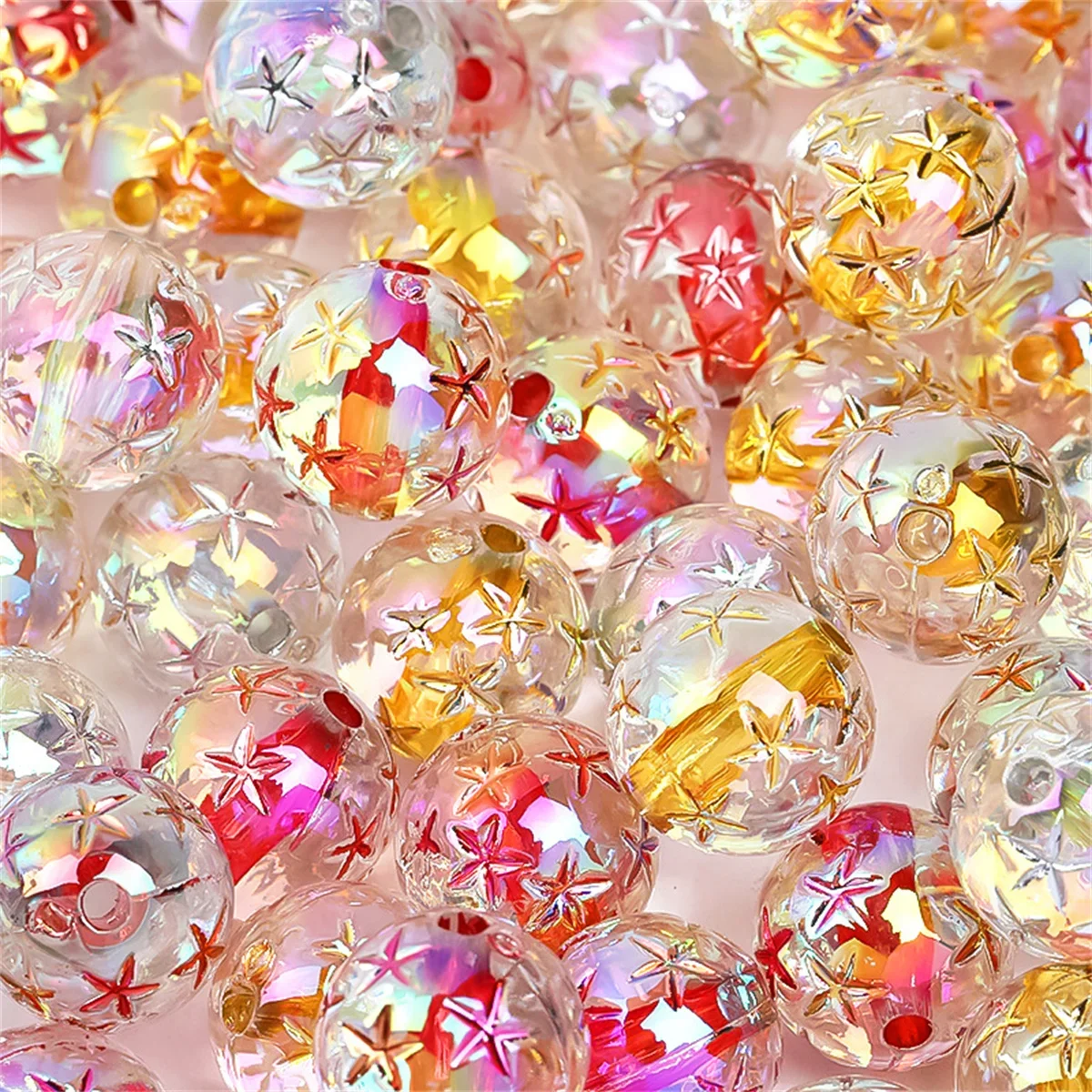 CH27 16mm Five Point Star Dye Core Round Beads Acrylic Beads Exquisite Mobile Phone Chain Pen Handmade DIY Material Wholesale