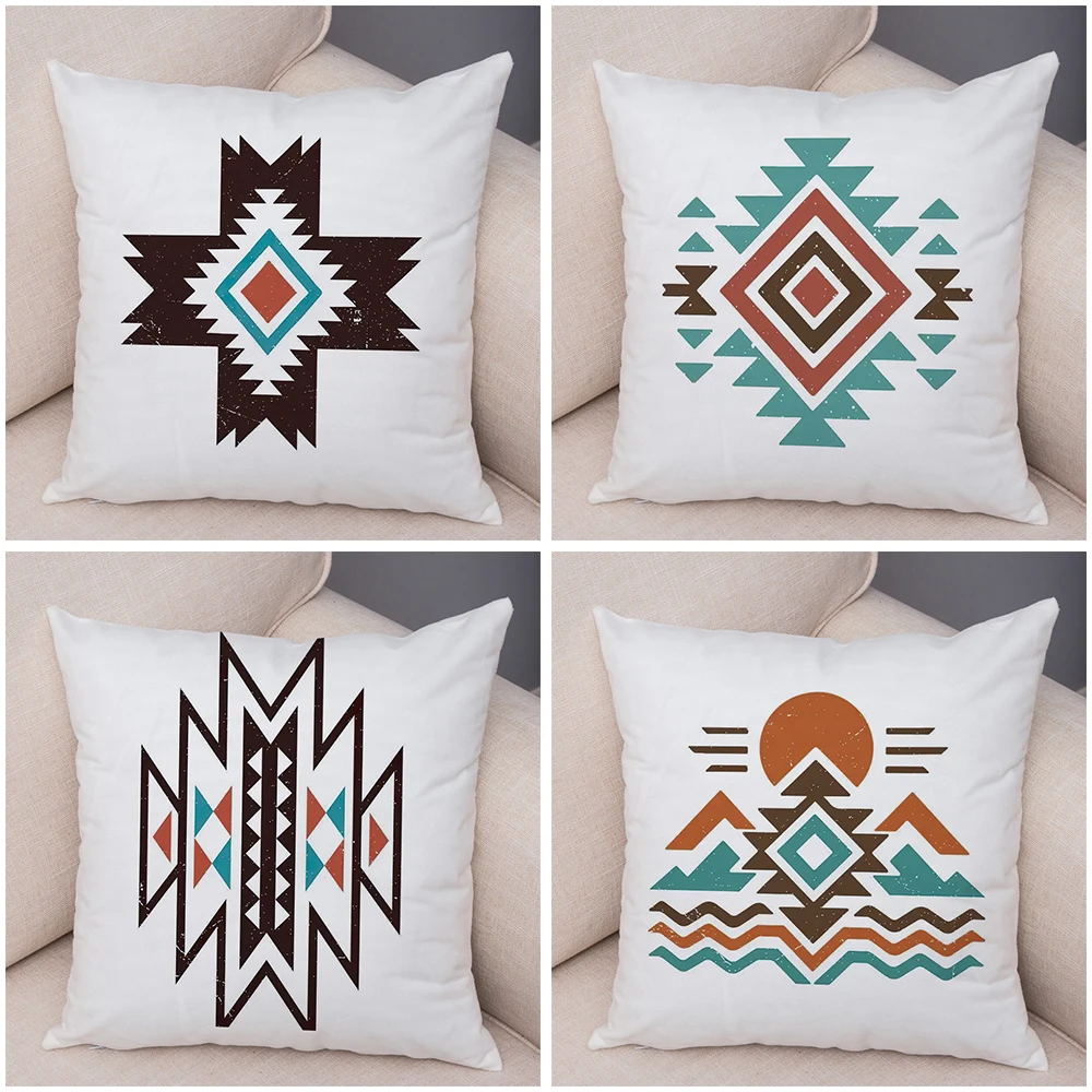Geometric Star Pattern Pillowcase Double Print Aztec Heart Design Cushion Cover Soft Plush Tribal Wave Motif Pillowcase for Sofa