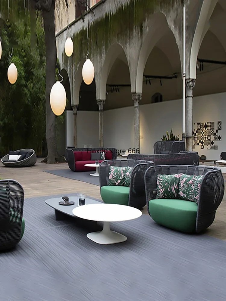 Courtyard Villa Hotel Balcony Rattan Model Room Designer Garden Coffee Table Combination image 2