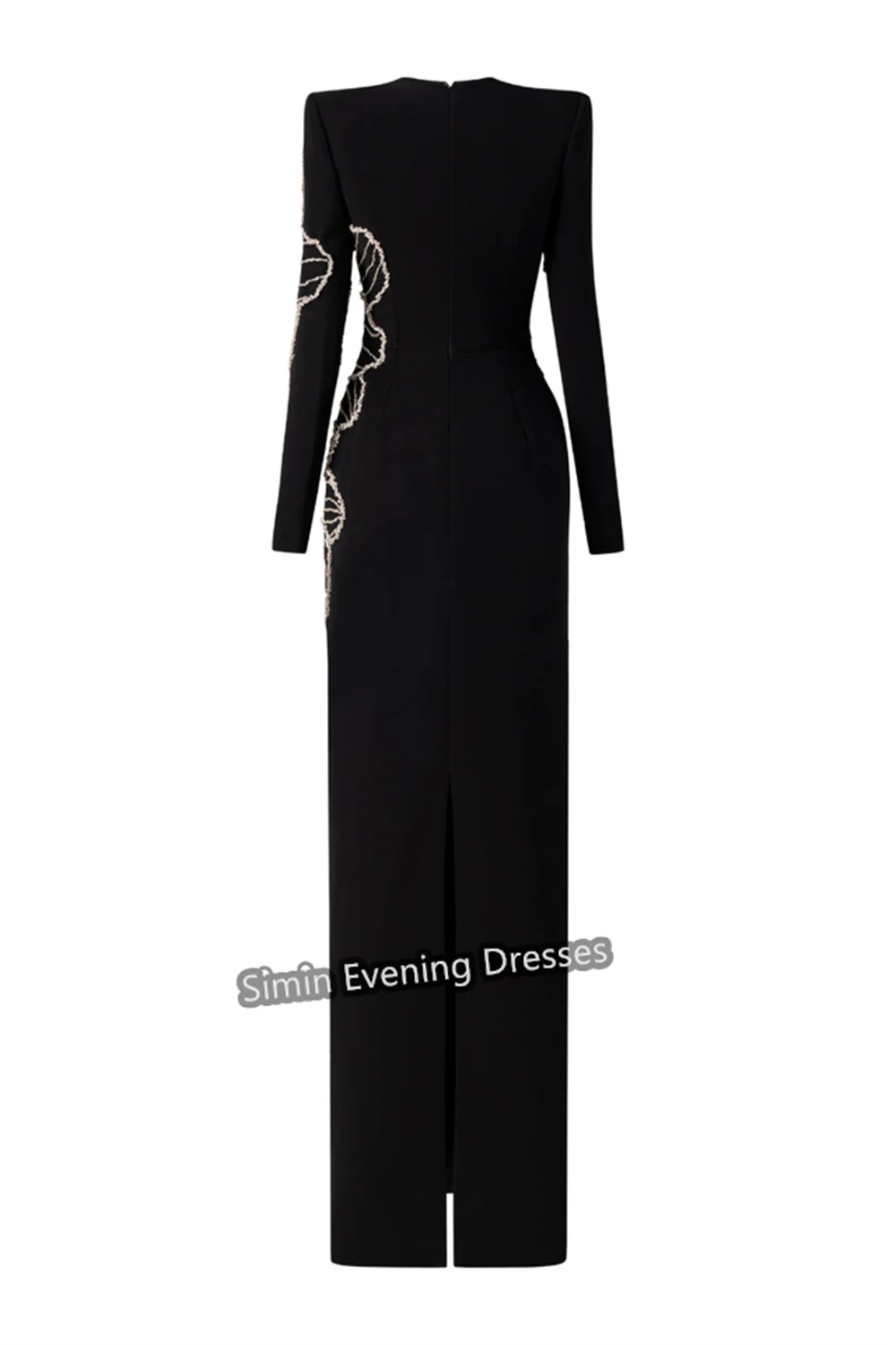 Simin Crepe Straight O-neck Beading Prom Gown Simple Floor Length Long Sleeves Arab Evening Elegant Party dresses for women 2024