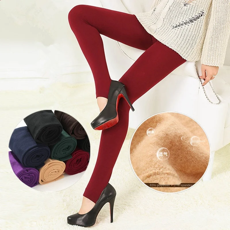 Leggings elásticos para mujer, mallas gruesas y cálidas de alta elasticidad, con forro polar, para Otoño e Invierno