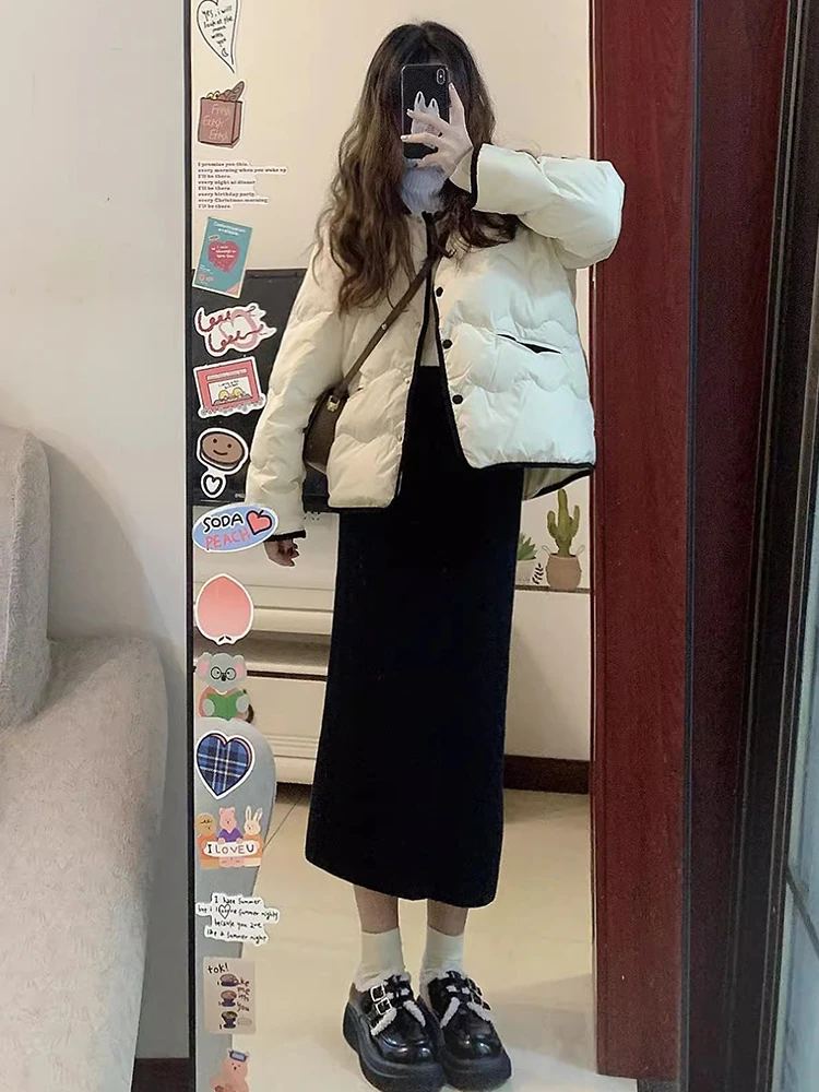 

White Cotton Jaet Women's Winter ort Outerwear Wave Pattern Diamond id Small Cotton Coat Sweet Sle Loose Fit Nylon Fiber