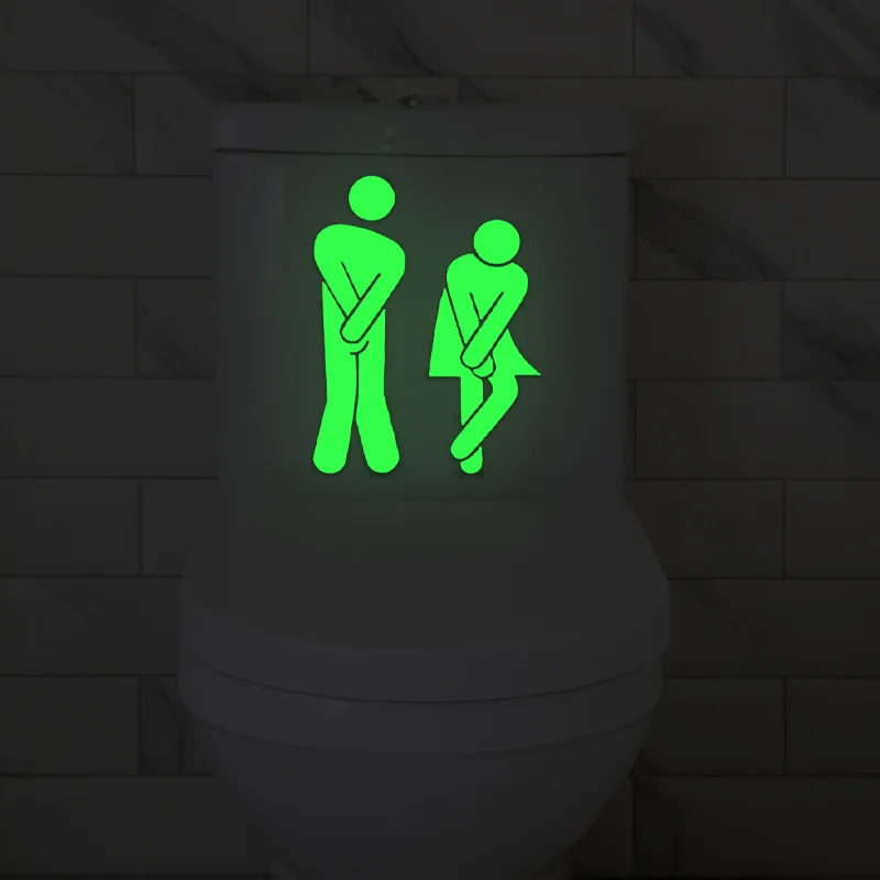 Glow cartoon men and women logo toilet decoration sticker Toilet bathroom luminous self-adhesive sticker