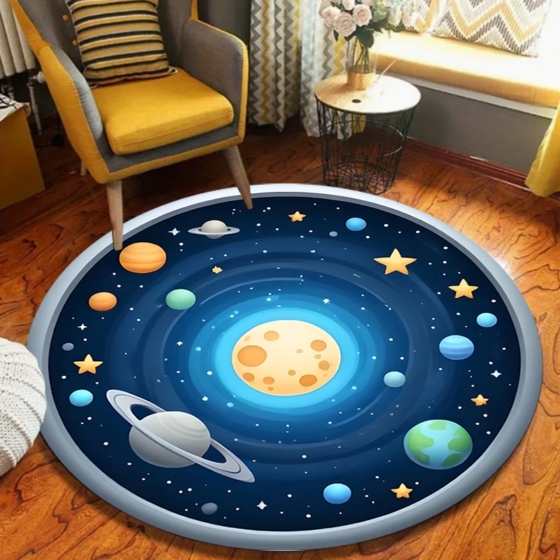Outer Space Planet Print Round Carpet Bedroom Rug Computer Chair Swivel Floor Mat Living Room Cartoon Children's Room Floor Mat