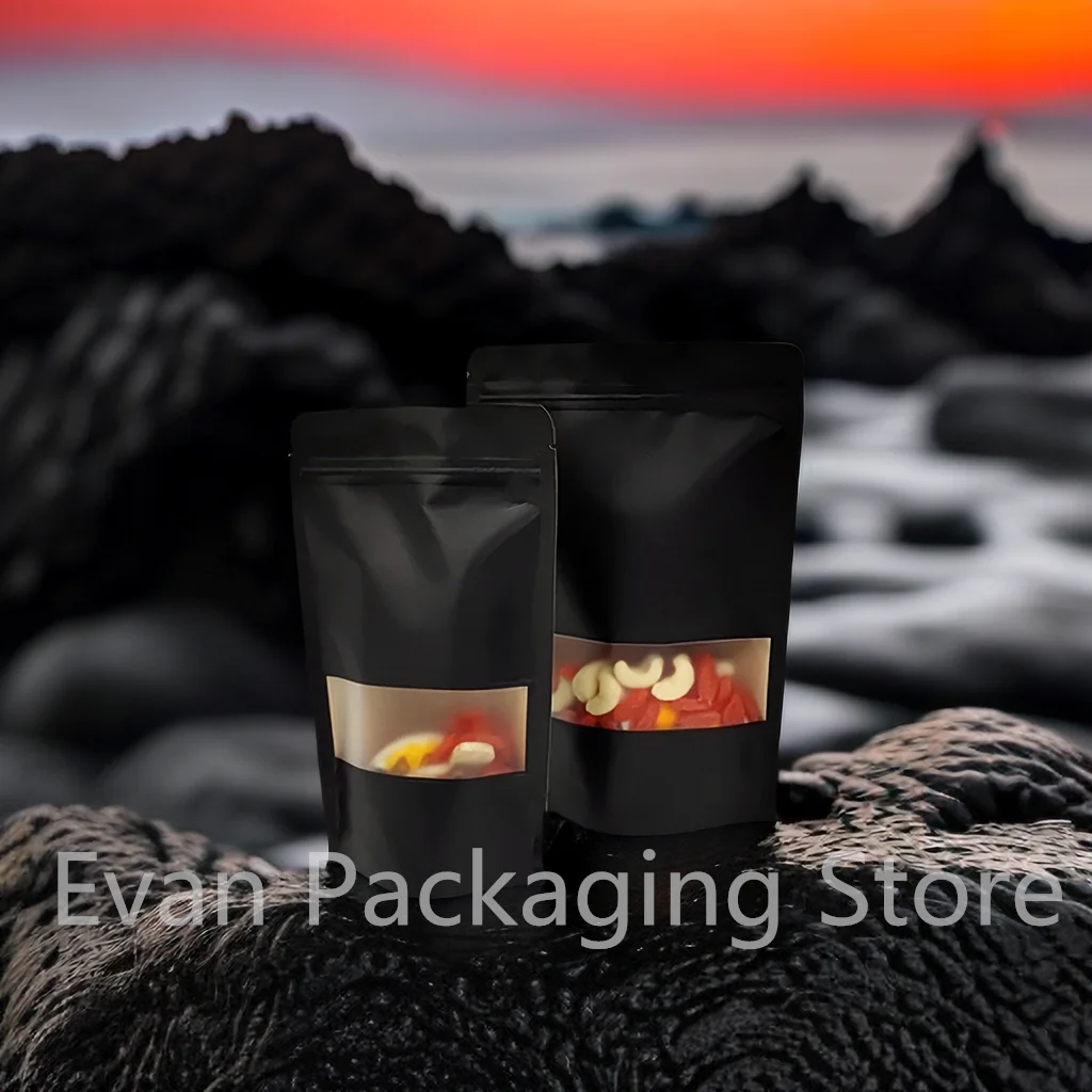 10/pcs black packaging zipper lock kraft paper window bag standing gift candy dry food tea packaging bag ziplock bag