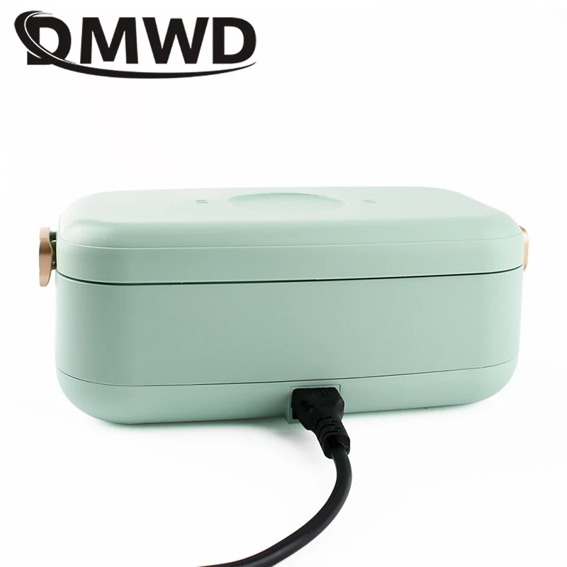 DMWD Electric Heating Lunch Box Mini Rice Porrdige Slow Cooker Steamer Lunchbox Soup Meal Heater Stainless Steel Food Container