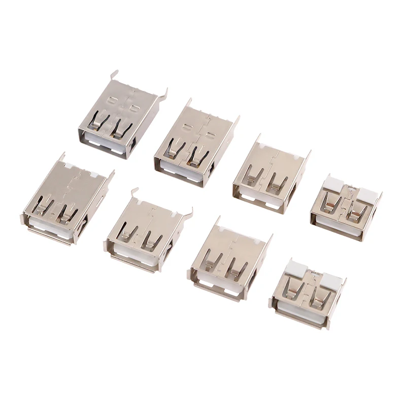 【50-10PCS】USB 2.0 4Pin A Type Female Socket Connector G54 2 feet 90 degree Data Transmission Charging Bent foot straight in