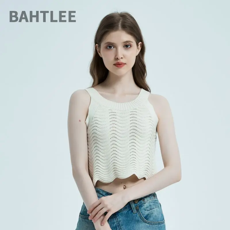 BAHTLEE-Women's Linen Sleeveless V-Neck Pullover Sweater, Knitted Hollow Sweater, Summer