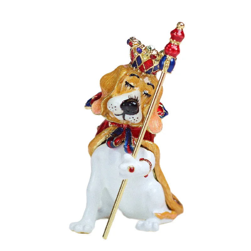 Handmade Enamel Colored Drawing Crown Dog King Jewel Case Jewelry Storage Box Metal Handicraft Home Furnishing Articles