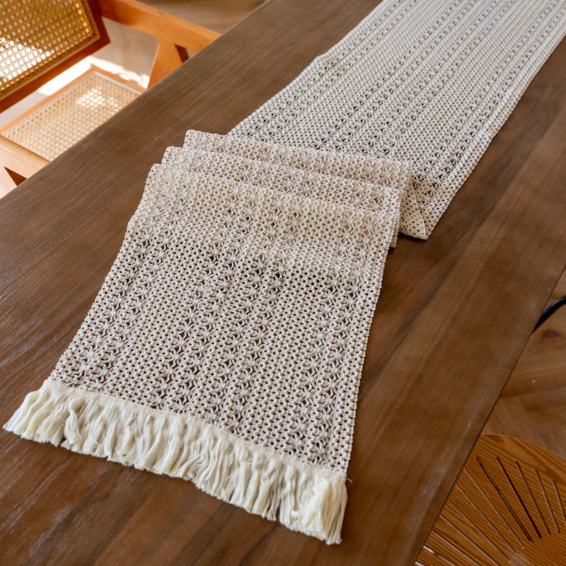 American Style Table Flag Cotton Linen Hollow Weaving Tassel Simple Luxury Festival Party Decoration Long Stripe Tablecloth