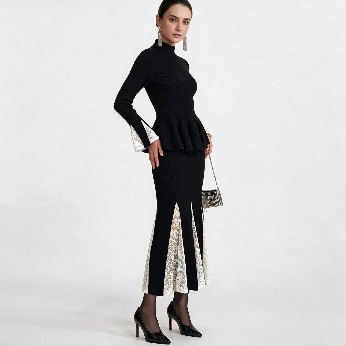 Autumn New Elegant Pullovers Sweaters for Women Fashion 2026 Designer Flare Sleeve Basics Knitted Tops Midi Mermaid Skirt