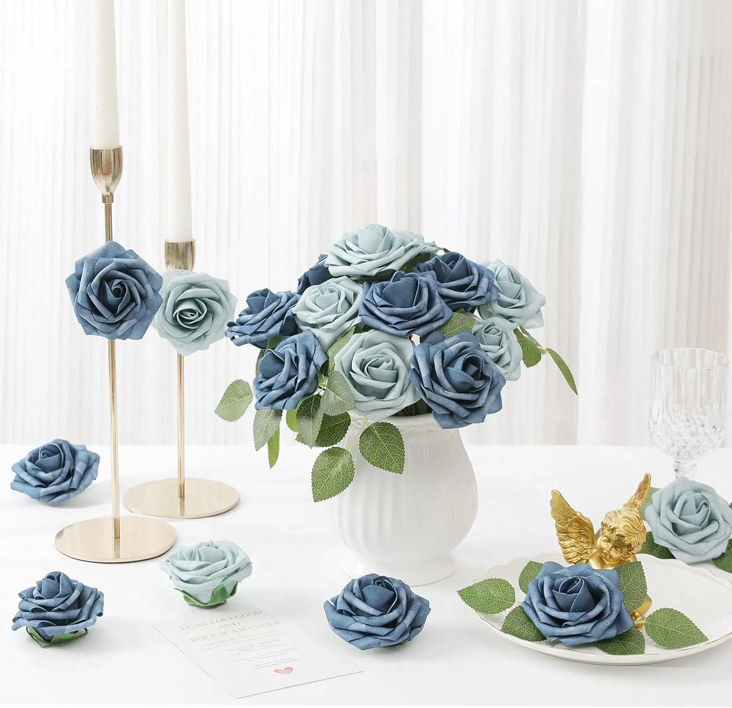 25 Stück Blaue Künstliche Rosen-Blumenarrangements zur Dekoration – Detail 3