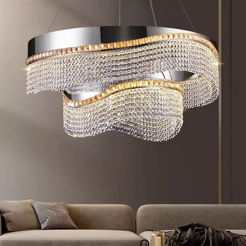 Italian Luxury Wave Shaped Crystal Pendant Lamp Living Room Villa Bedroom Restaurant Hotel Lobby Chandelier Interior Decor Light