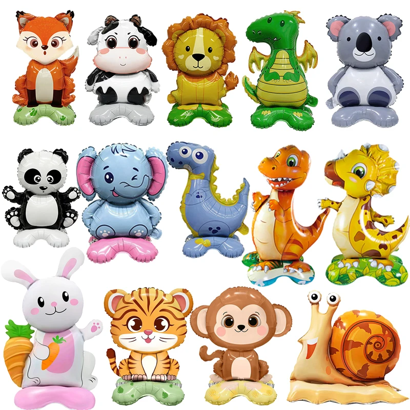 4D Standing Large Lion Dinosaur Tiger Rabbit Jungle Forest Animals Foil Balloons Kids Jungle Safari Birthday Party Decorations