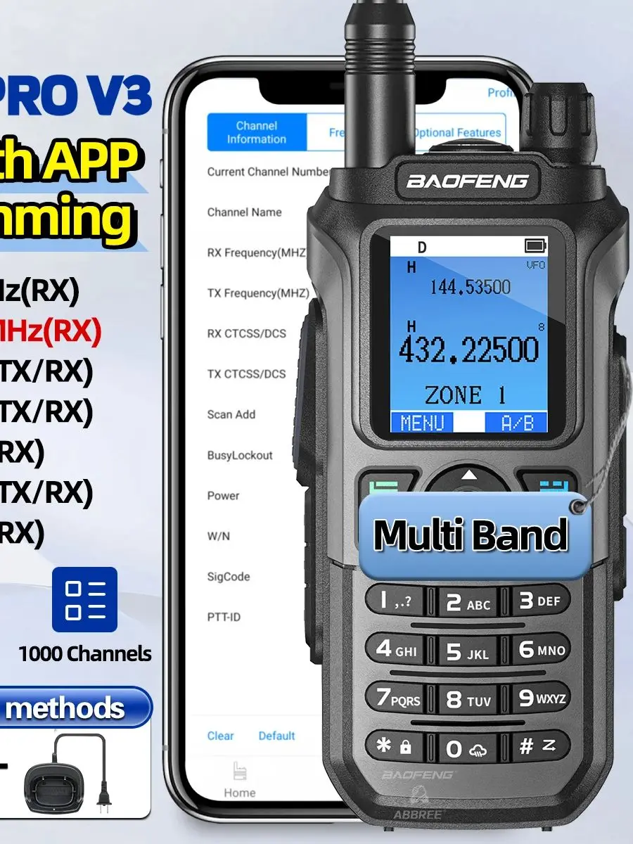 Baofeng UV-21 Pro Walkie Talkie Multi-Band Bluetooth Programmering V3 Lange afstand Draadloze kopieerfrequentie Type-c opladen Hamradio - afbeelding 2