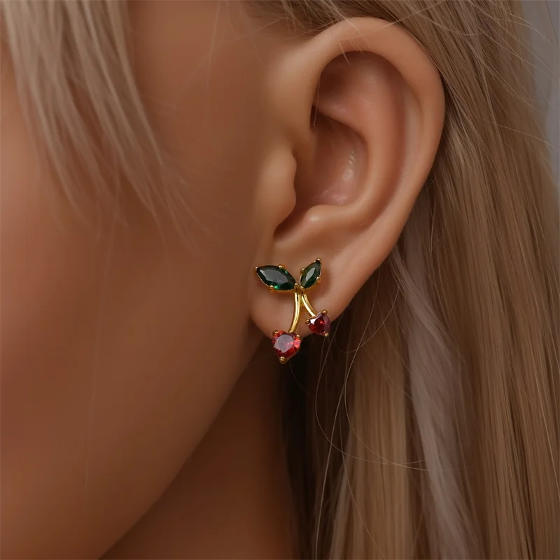 2025 New Women\'s 925 Silver Apple Strawberry Cherry Spring Flowers Colorful Sweet Romantic Earrings Engagement Party Jewelry