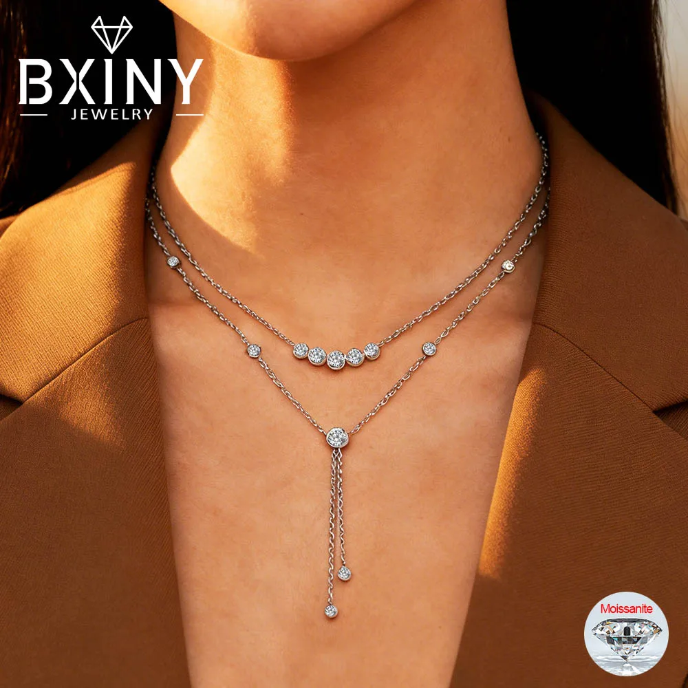 

BXINY все муассанитовый кулон с кисточкой, ожерелье из стерлингового серебра 925 пробы, сертифицированная лабораторная цепочка на шею с бриллиантами для женщин, ювелирные изделия, подарки
