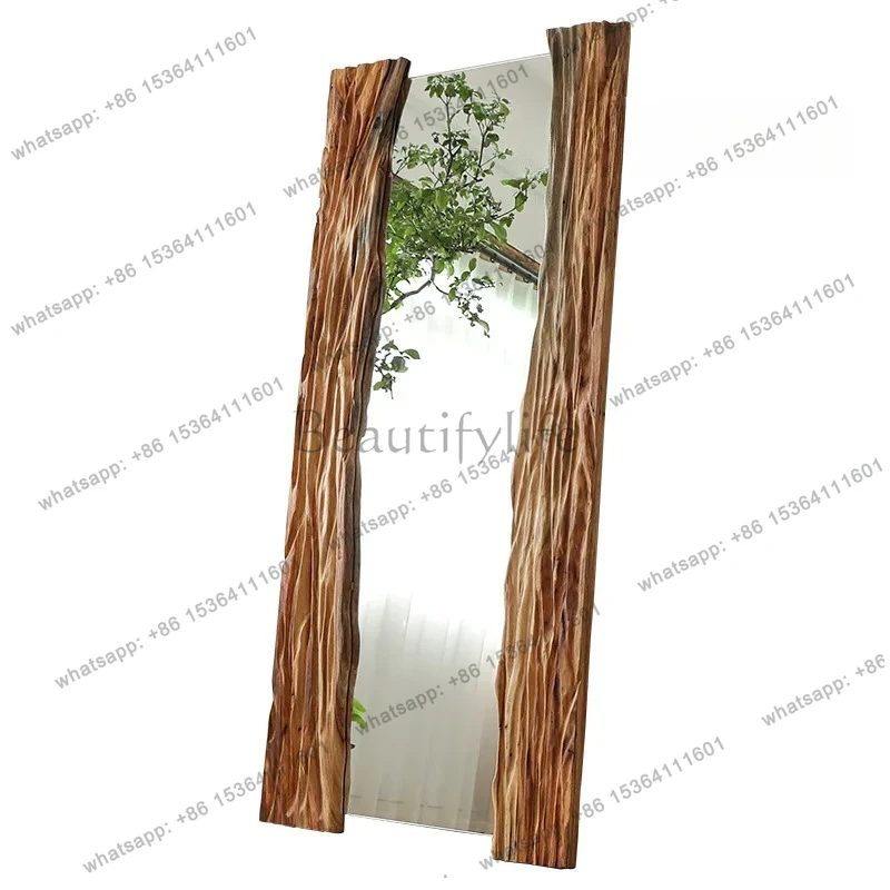 Log dressing mirror full body floor home wall hanging fitting bedroom three-dimensional high-end fashion