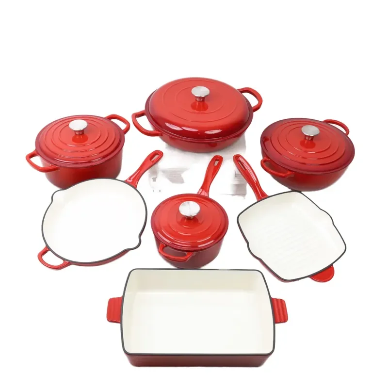 11pcs Kitchen Seafood Pot Casserole Dutch Oven Steak Frying Pan Cooking Set Enameled Cast Iron Cookware Sets
