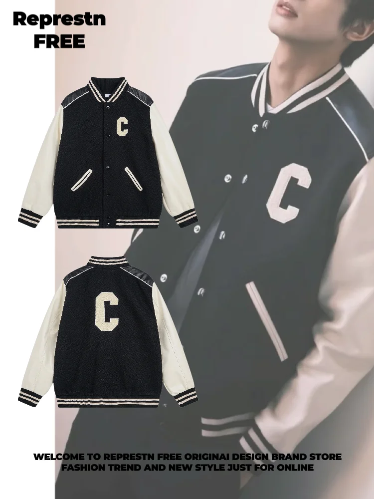 

American Retro Leather Patchwork Loose Couple Sle Baseball Jaet Coat Warmth Autumn Winter Men's Faion Outerwear