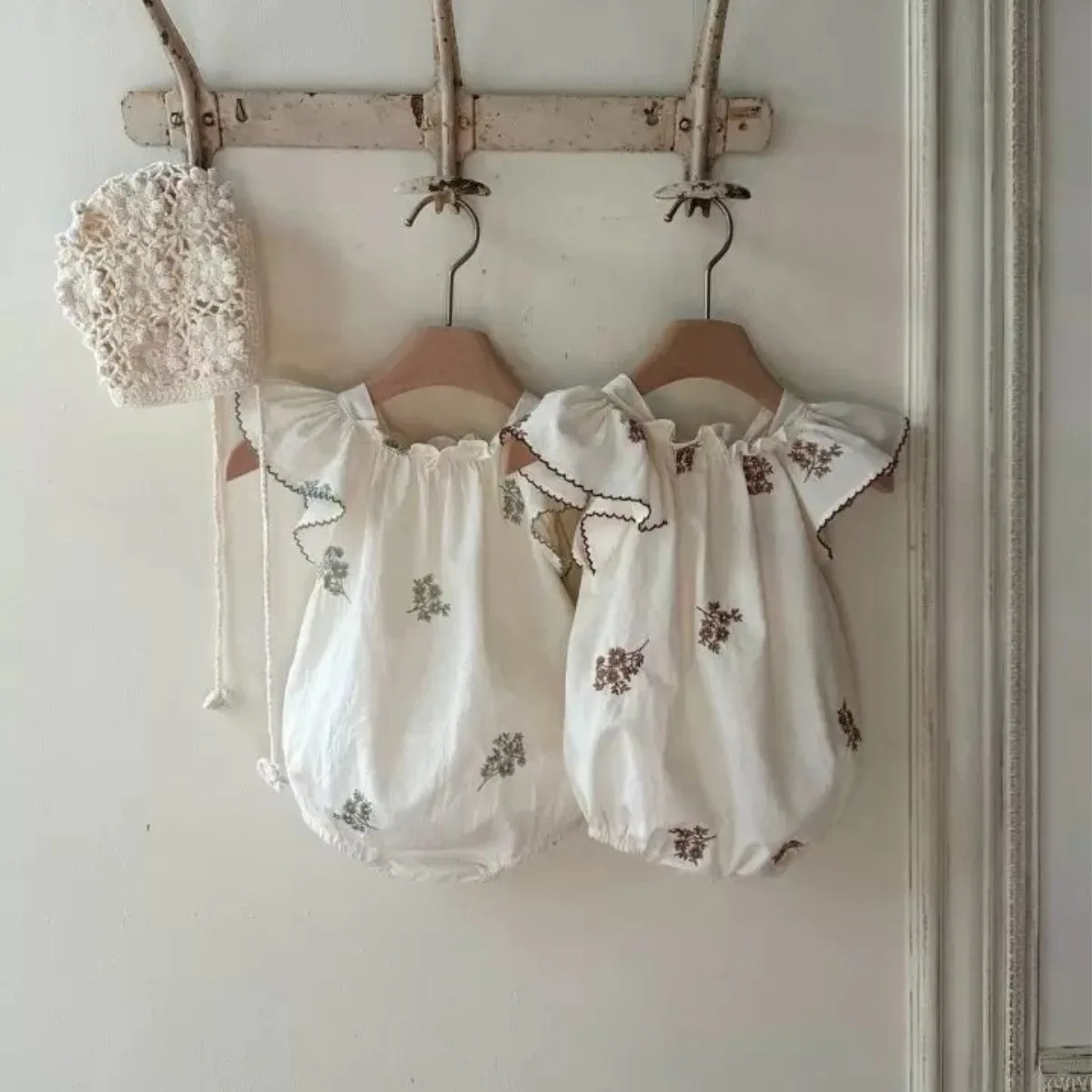 Baby Clothes Summer Triangle Climbing Clothes Girls Embroidered Cotton Breathable Flying Sleeves Princess Fart Baby Onesie