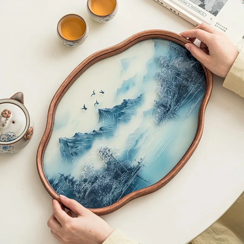 

Chinese Style Glass Tea Tray Storage Tray Bamboo Glass Fruit Plate Teaware Accessories Candy Trays Snack Plate Display Trays