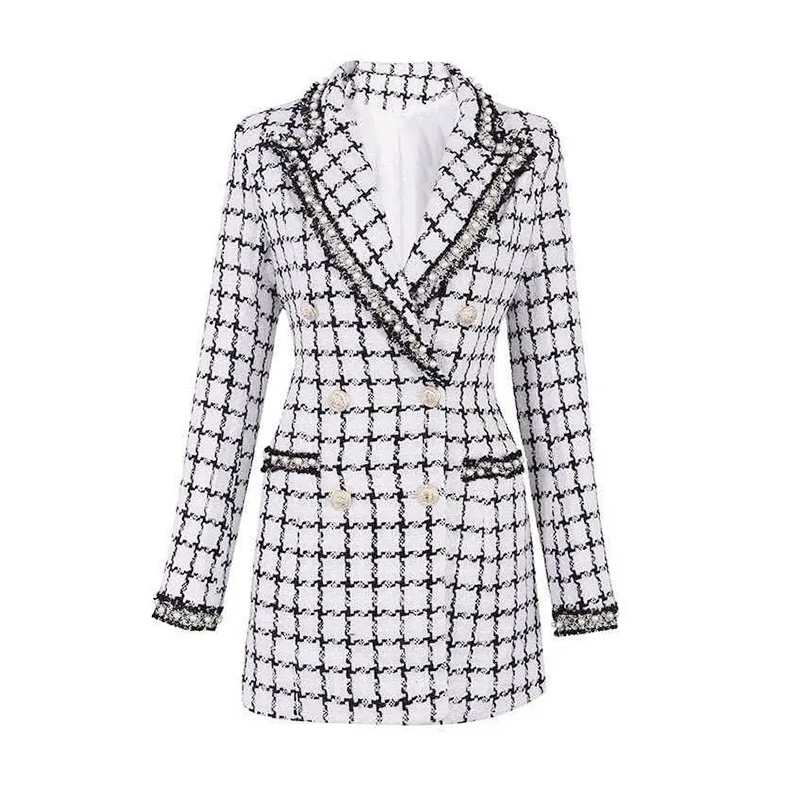 

Women's Slim Fit Plaid Coat European American Style Black White Autumn Winter Temperament Wholesale Clothing New Models y2k 2025