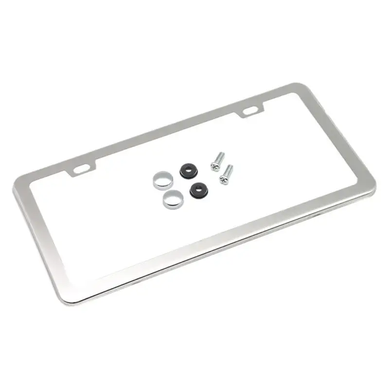 1pcs Silver Car Plate Frame Stainless Steel Car License Plate Holder Protector Bracket 2 Holes Car License Plate Covers