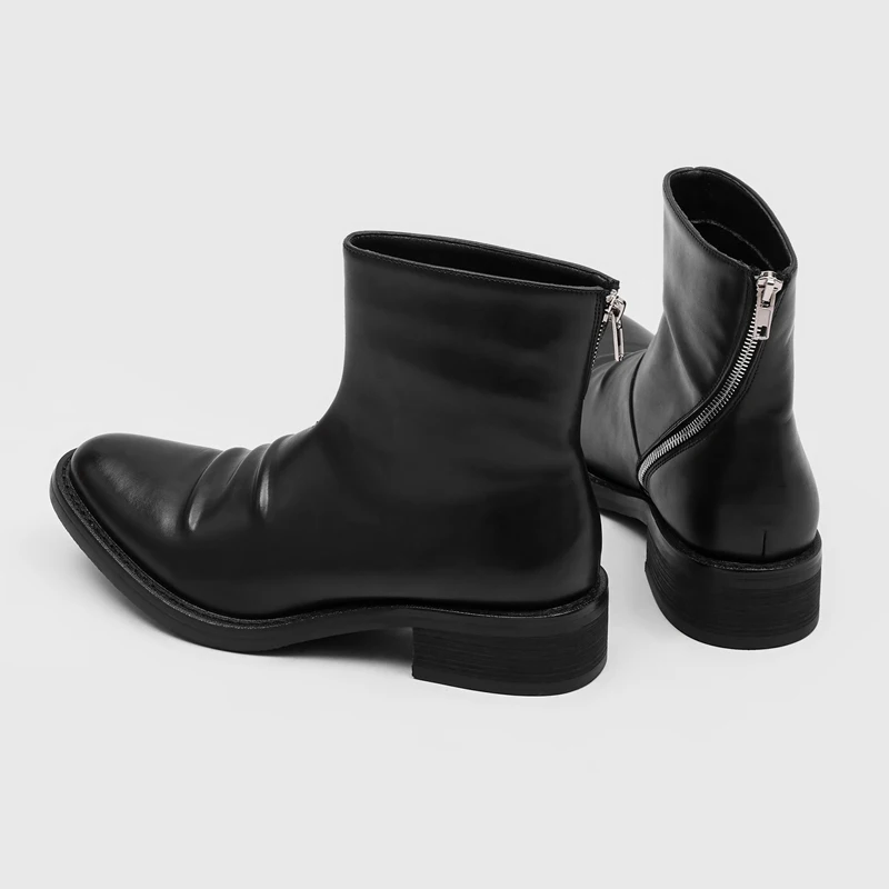 Men Chelsea Boots Black Color Back Zipper High-top Men Versatile Business-quality Leather Boots Social Boots Men Sizes 38-46