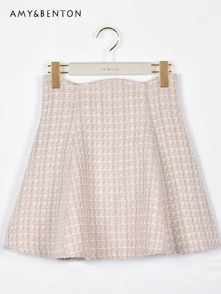 تنورة يابانية جديدة لعام 2025 بخصر عالٍ متعددة الاستخدامات تنورة نسائية بسيطة ضيقة على شكل حرف a تنورة أنيقة بمزاج للسيدات تنانير تويد