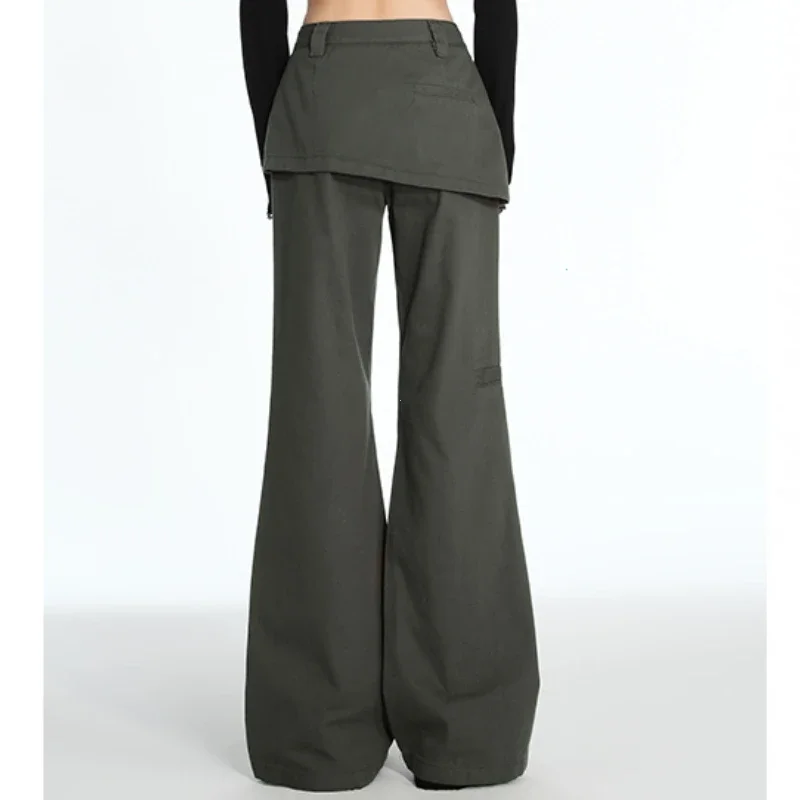 Plus Size Retro Fake Zweiteilige Furz-Vorhang-Jeans 2025, Frühling und Herbst, Micro-Pull-Cargo-Schlankheitshose, gerade gestapelt, weites Bein