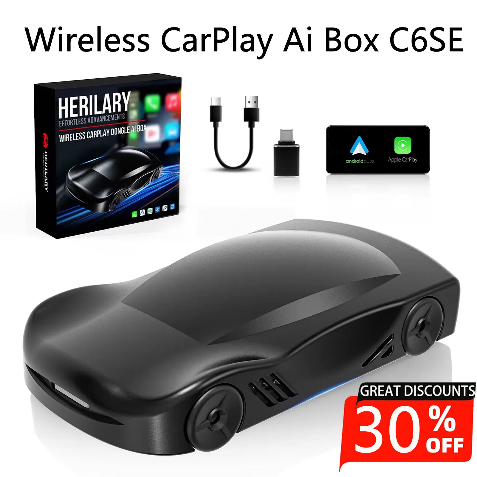 Wireless CarPlay Ai Box C6SE Android Auto Car Play Adapter 2GB 16GB Plug and Play Android Box for Car Built-in Netflix Youtube