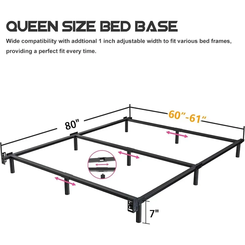 Compatible with Most Brand Box Spring Or Mattress, 9-Leg Support Bed Base, Headboard Attachable, Noise-Free, Easy Assembly