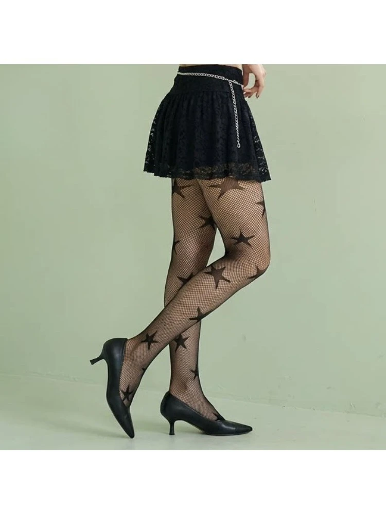 Modische Gothic-Stern-Design Netzstrümpfe für Damen, Sommer-Dünne Anti-Pilling Japanischer Y2K-Stil Netzstrumpfhose – Detail 28