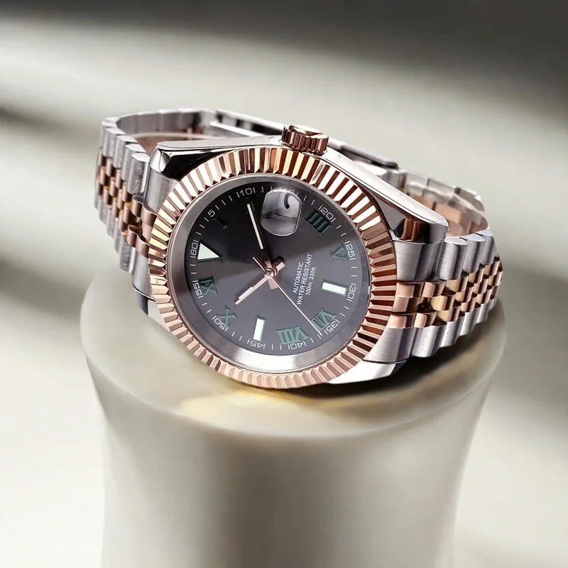 Tandorio Luxury NH35A Automatic Watch Mechanical Movt Business Watch for Men Roman Dial Auto Date Sapphire Jubilee Strap 36/39mm