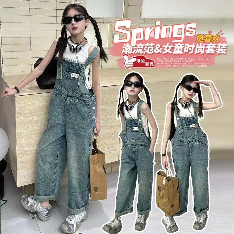 Teens Girl Jeans Overalls For Spring Autumn New Kids Denim Rompers Child Denim Jumpsuits Children Jeans Pants for Girls Overalls