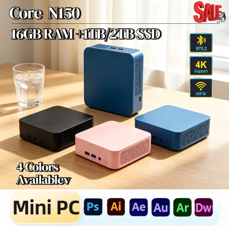 Intel Core N150 Mini PC 16GB RAM 1TB 2TB SSD M.2 WiFi 6 BT5.2 Low Power NVMe Desktop Dual HDMI Pro Chip Unit