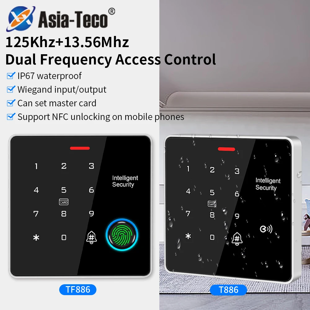 TF886 Fingerprint Keypad Standalone Rfid Card Reader for 12V Electric Access Control System Door Entry Zinc Metal Backlight