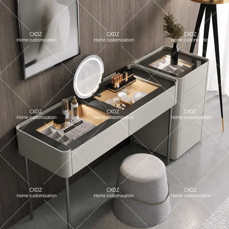 Italian Minimalist Dresser with Mirror Modern Bedroom Makeup Vanity Table Chest of Drawers with Lock Storage Cabinet