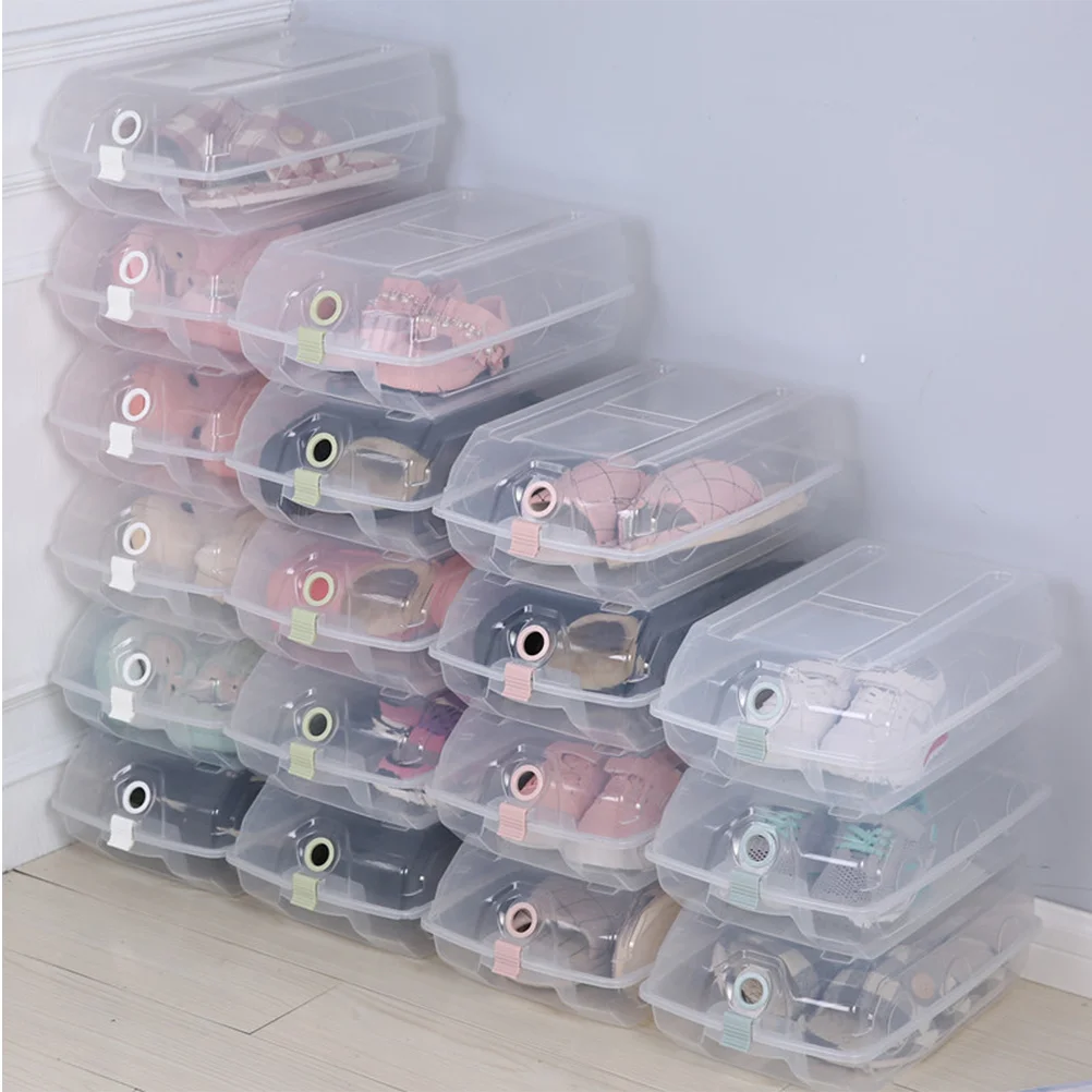 

Flip Top Shoe Box Thickened Transparent Plastic Storage Container Stackable Design For Under Table Corner Large Capacity