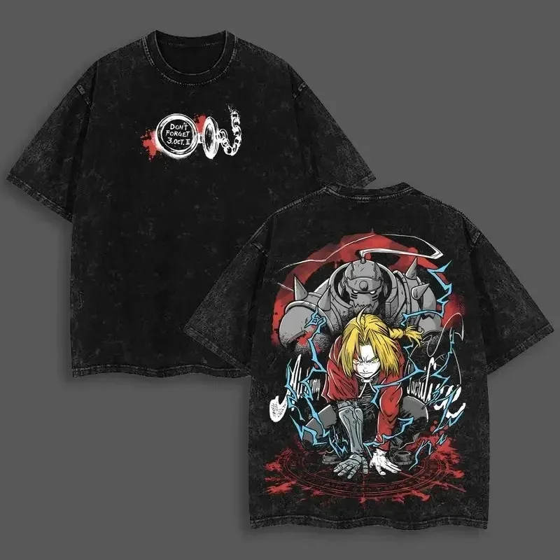 

Футболка Fullmetal Alchemist с изображением Эдварда и Альфонса, повседневная одежда, подходит для всех сезонов, большие размеры, унисекс, мягкая уличная одежда