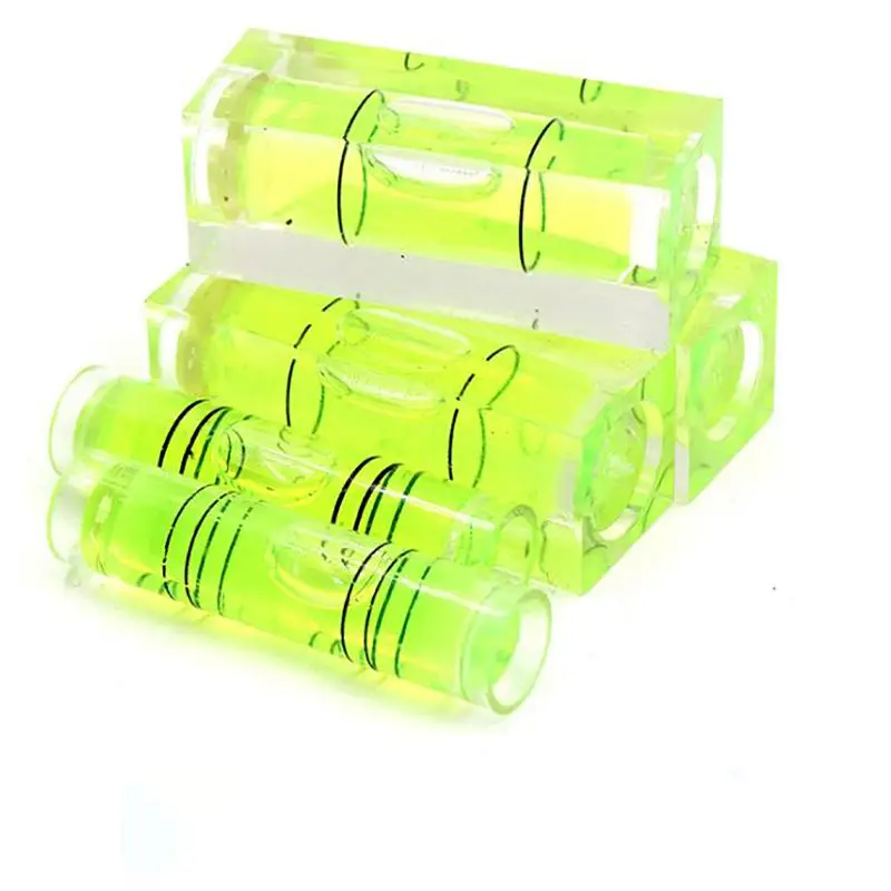 Viales de nivel de burbuja de plástico cilíndricos/cuadrados, Mini medida de nivel de 9,5x39,5/15x40mm para tallado de carpintería, 5 uds.