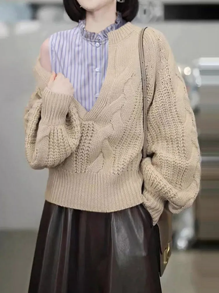 Set top gilet lavorato a maglia a righe casual e confortevole, due pezzi, design antietà coreano Sle Commute Faion