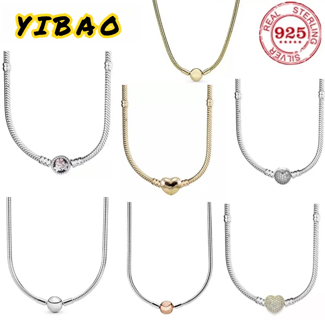 Collier en argent sterling 925 classique, motif cœur rond et os de serpent, bijoux à la mode pour femmes, cadeau de bijoux DIY, vente chaude